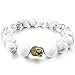 INBLUE Men,Women's 12mm Alloy Energy Bracelet Link Wrist Energy Stone Gold Tone White Howlite Turquoise Buddha Mala Bead Elastic