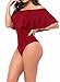 Ladies Stylish High Waist Leotards Gypsy Ruffle Off Shoulder Tank Top Thong S Red