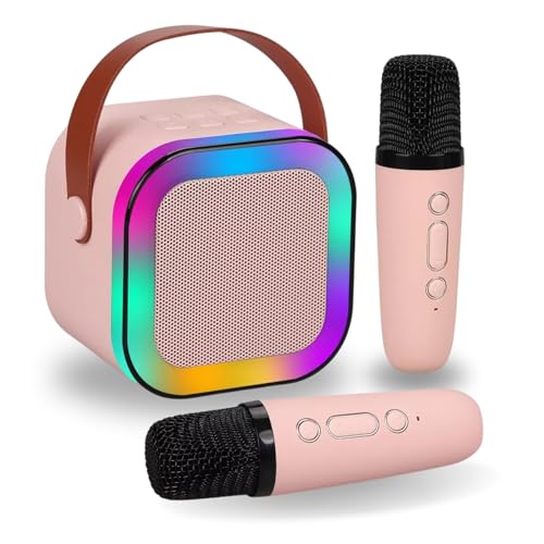 Karaoke Infantil Portátil com 2 Microfones Recarregável e Modos de Voz Divertidos - Diversão Musical para Crianças! (Rosa)