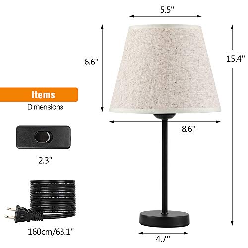 Bedside Table Lamp Set of 2, Modern Small Nightstand Lamp, Minimalist Metal Desk Lamp with Linen Shade for Dresser, Bedroom, Living Room, Coffee Table, Office, College Dorm