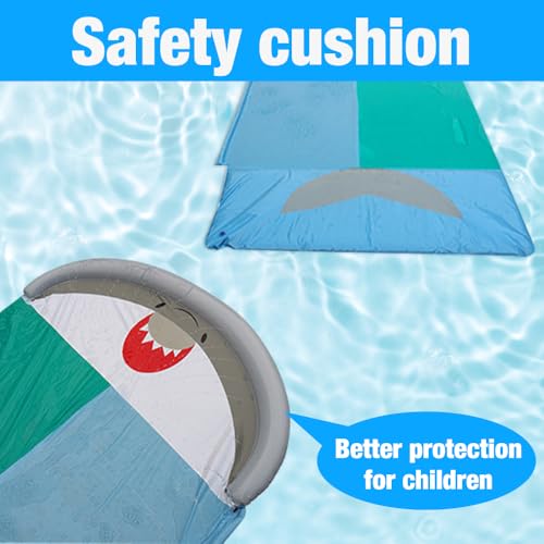 Water Slides for Garden Inflatable,WDKXCN 550 * 145cm Slip and Slide Water Slide for Kids, Inflatable Lawn Water Slide with 2 Bodyboards, Double Waterslide for Outdoor,Built-in Sprinkler,Shark Style