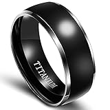 8mm Black Solid Real Titanium Metal Ring