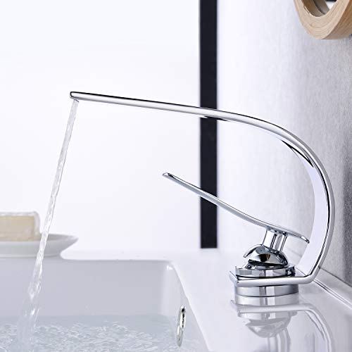 Charmingwater Modern Commercial Chrome Single Handle Bathroom Vanity Faucets, Curved Single Hole Sink &Lavatory Mixer Tap, Single Lever Upgraded Version