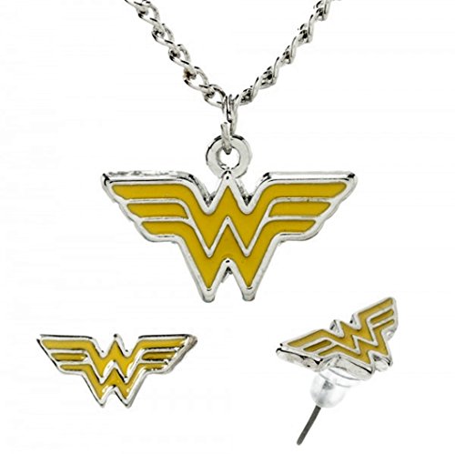 WONDER WOMAN Logo Metal & Yellow Enamel PENDANT & EARRING SET