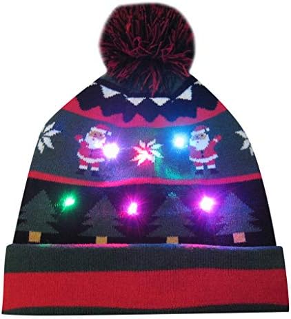 Newest Novelty Hat, Toamen Colorful LED Light-up Merry Christmas Knit Hat Beanie Hairball Warm Cap Gifts, LED Light Detachable
