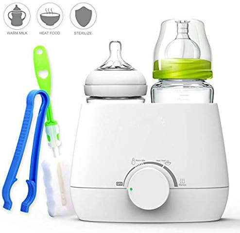 BestOpps Milk Bottle Warmer Portable - Food Milk Formula Water Warmers, Electric Dual Bottles Design Heater & Steam Sterilizer for Kids, 3 in 1 with Bottle Brush & Clip Set