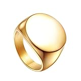 HIJONES Men's Stainless Steel Polished Round Top Signet Style Ring Gold Size 10