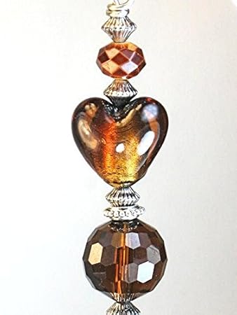 Rootbeer Brown Smooth And Faceted Glass Heart Ceiling Fan Pull