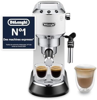 Dedica Style EC685.W, Machine à Café à Pompe en Acier Inoxydable Pour Café Moulu ou Dosettes, Machine à Espresso et Cappuccino, Réservoir de 1,3L, Système Anti-goutte, Blanc