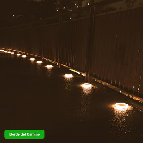 YiLaie Twilight Solar Lights Outdoor Garden 24 LEDs, 11 cm Solar Beacon Circular Floor Adhesive Lighting 360°, IP68 Waterproof for Path, Parking, Stairs, Sidewalk, Warm White (8 Pack)