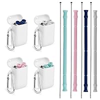 Collapsible Reusable Straws - 4 Pack BPA Free Food-Grade Silicone HoneyTolly Reusable Folding Straw with Case & Cleaning Brush Carabiner for Travel, Camping, Household, Office, Outdoor, Party