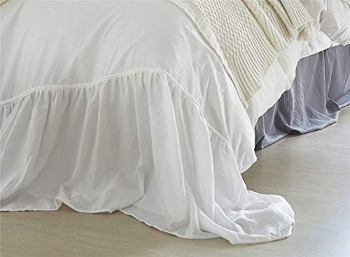 Moowoo Vintage Farmhouse Bedding, 3 Pieces Ruffle Duvet Cover Set 100% Washed Microfiber Romantic Mermaid Tail French Country Style Duvet Cover with Ties (White, King)