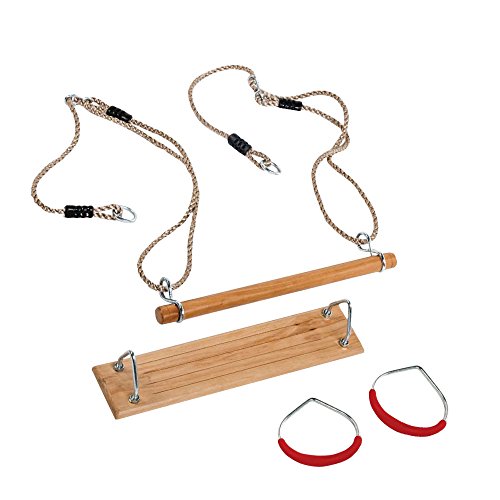 WICKEY Turngeräte-Set Schaukel Trapez Turnringe für Kinder, Sitz 400x110mm, Holz