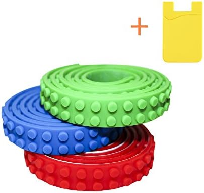 Building Block Tape Rolls (3 Pack) - DanBrick - Self-Adhesive, Extra Sticky, Reusable, Non-Toxic Lego Tape, 3 Ft. Each Strip Green/Blue/Red - Compatible with Lego Bricks and Other Major Brands + BONUS