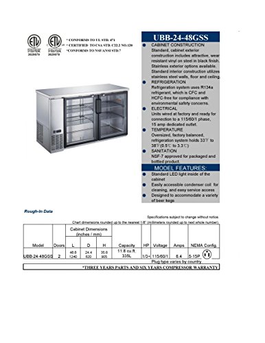 NSF 48 ins stainless steel Black Glass Door Commercial Back Bar Beer Bottle case Refrigerator Cooler