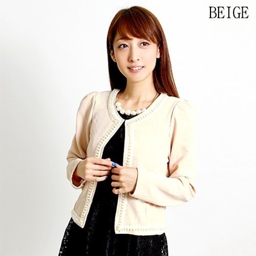 Amazon ジャケット レディース パール 金糸トリミングボーダーエンボス長袖ジャケット 結婚式 二次会 パーティー 入学式 卒業式 ベージュ カーディガン ボレロ 通販