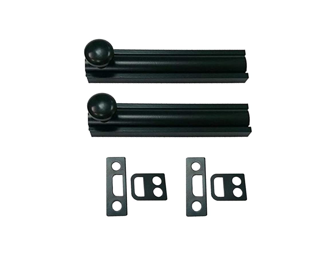 QCAA Solid Brass Surface Bolt 2", Matte Black, 2 Pack, Made in Taiwan