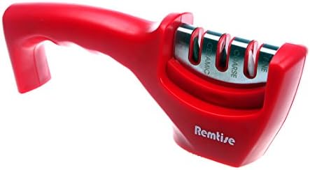 Remtise 3 Stage Knife Sharpener Professional Sharpening System for Kitchen Knives in All Sizes,Red