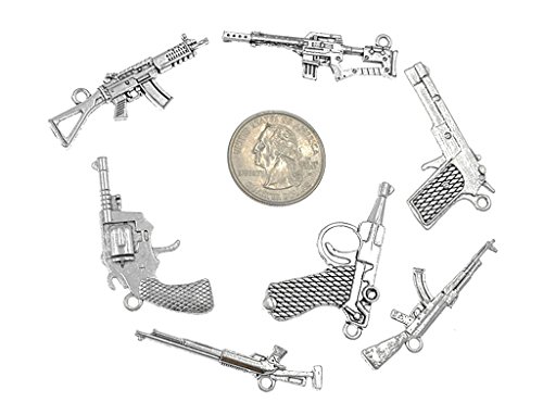 Kinteshun Alloy Gun Weapon Charm Pendant Connector for DIY Jewelry Making Accessaries(14pcs,Antique Silver Tones)