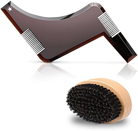 Wild Boar Bristles Beard Brush with Beard Shaping Template Comb Tool Kit for Multiple Mordern Beard Style and Easy Grooming – Facial Care Hair Comb for beards’ styling and Maintenance