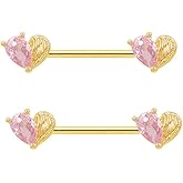 Niaspi 14G Pink CZ Heart Nipple Rings for Women Hypoallergenic Surgical Steel Nipplerings Nipple Barbell Shield Studs Dainty Nipple Piercing Jewelry