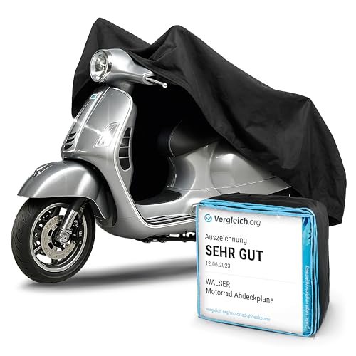 WALSER Premium Motorrad Abdeckplane M, Auszeichnung Sehr Gut* aus hochwertigem PVC, Outdoor Plane, Motorrad Zubehör, schwarz 215x95x120 cm