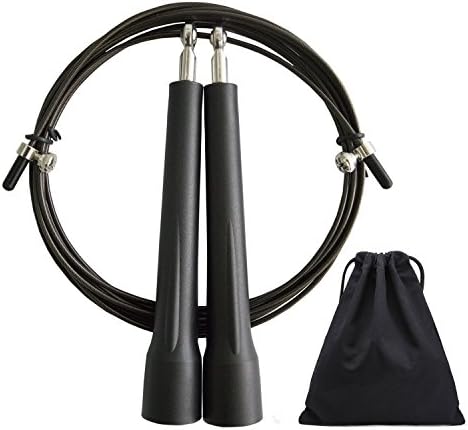 Premium Jump Rope – Adjustable 11 Foot Cable, Rapid Ball Bearings,Anti-Slip Handles,Free Carrying Bag - Skipping Rope for Boxing MMA Fitness Training,Fast Weight Loss Exercise,Cardio,Crossfit (Black)