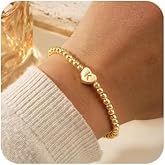 Opalencian Heart Initial gold Beaded Bracelet for Women Dainty Gold Plated letter Charm Bracelet,Handmade Boho Stretch Bracelet Trendy Jewelry Gift Friendship