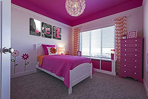 Girls Pink Paris Theme Room Decor Wall Art Paris Eiffel Tower Decor for Bedroom for Canvas Black and White Art Eiffel Tower Pictures Decorations London Big Ben Tower Eiffel Tower Painting Framed