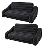 Intex Inflatable Queen Size Pull Out Futon Sofa Couch Bed, Dark Gray (2 Pack)
