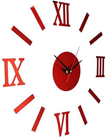 Unlimitedshopping Frameless DIY Red Wall Clock Stickers For Living Room Bedroom - Acrylic Mirror Surface Modern Art Roman Numerals Digits Stickers Home Decorations