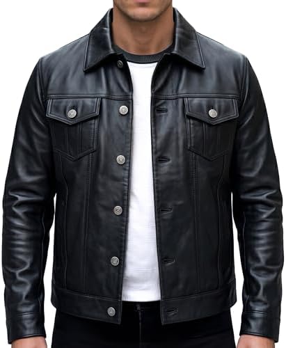 Men's Mid Length Classic Warm Black Leather Jacket XS at Amazon