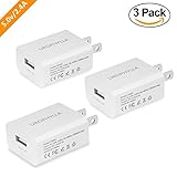 Wall Charger, [Upgraded] UROPHYLLA Alcyoneus 3-Pack 12W/2.4A USB Wall Charger Universal Portable USB Charger for iPhone X/8/7/6, iPad, Samsung, HTC, Bluetooth Speaker, Power Bank, and More