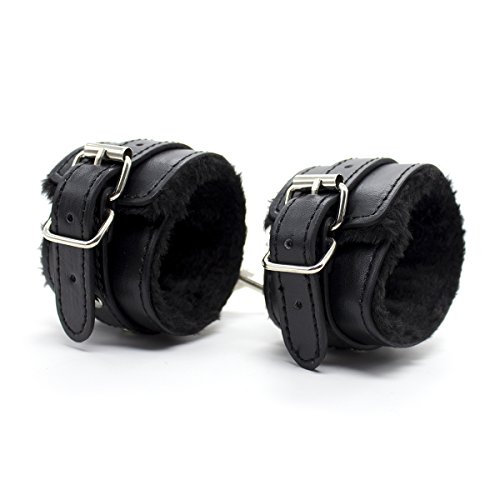 Yeoubi Handcuffs Adjustable PU Leather Soft Wrist Cuffs and Blindfold Eye Mask (Black1)