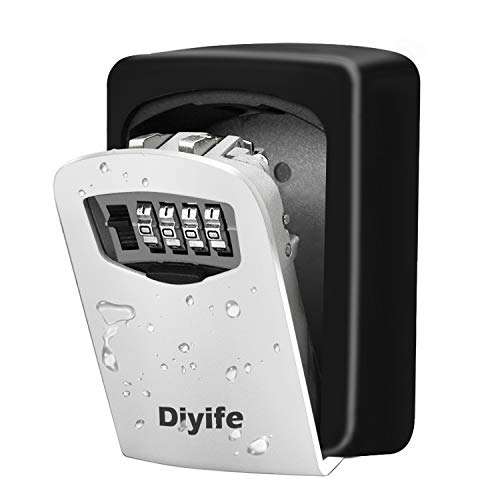 Diyife Key Lock Box, [Waterproof Version][Wall Mounted] Combination Key Safe Storage Zinc Alloy Lock Box with Slide Cover, 4 Digit Combination for Airbnb Home Garage School House Spare Keys