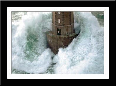 'PHARES DANS LA TEMPETE'Lighthouse FRAMED/MATTED PRINT - Jean Guichard 24x33