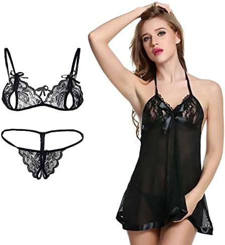 Slks India Craft Sexy Honeymoon Lingerie & Babydoll Combo Dress For Women (Free Size, Black)