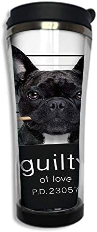 Travel Coffee Mug 3D Printed Portable Vacuum Cup,Insulated Tea Cup Water Bottle Tumblers for Drinking with Lid 14.2oz(420 ml)by,Funny,Valentines Bulldog with Rose in Mouth As Mug Shot Guilty of Love R