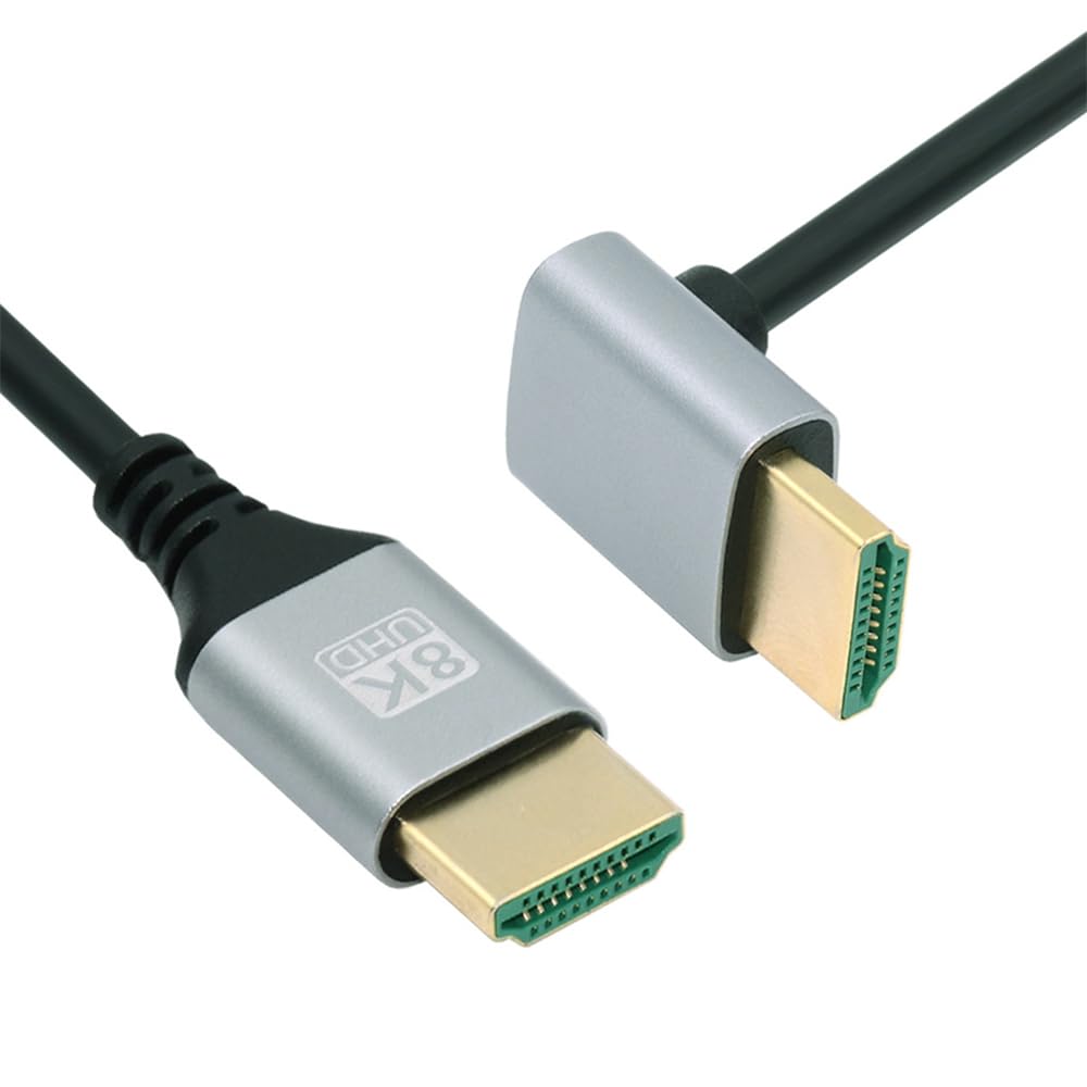 NFHK HDMI 2.1 Ultra Thin HDTV Cable 8K 4K Hyper Super Flexible Slim Cord Down Angled 90 Degree Type-A Male to Male for Computer HDTV 50CM