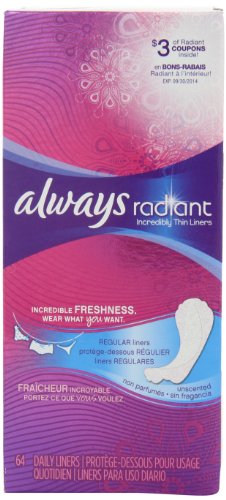 Always Radiant Incredibly Thin Liners Unscented 64 Count
