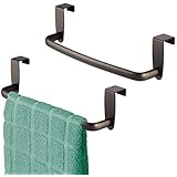 mDesign Modern Kitchen Over Cabinet Strong Steel Towel Bar Rack - Hang on Inside or Outside of Doors - Storage and Organization for Hand, Dish, Tea Towels - 9.75