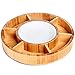 Rotating Appetizer Serving Platter - Taco Tray with Detachable Ceramic Dish - Lazy Susan Сhip and Dip Relish Dish - Bamboo Wood