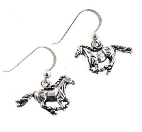 Small Running Horse Sterling Silver Dangling Hook Earrings