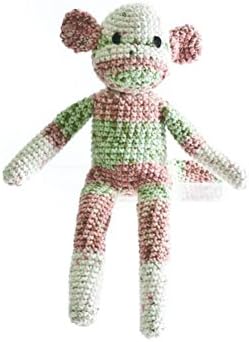 The Monkey Project Handmade Pink and Green Sock Monkey Doll
