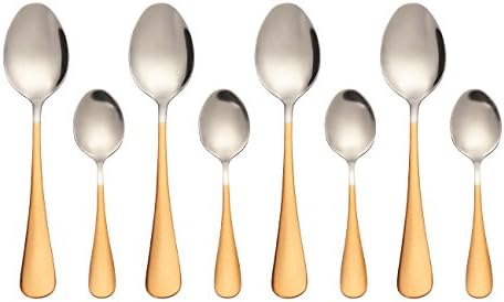 Stainless Steel Oval Dessert Spoons Mini Dessert Spoons Iced Tea Spoons Set of 8(Gold)