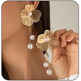 Gold Statement Flower Earrings,Chunky Punk Bunch Dangle Ginkgo Biloba Leaf Tassel Earrings Large Metal Drop Ear Bohemian Layered Petal Floral Jewelry for Women (B)