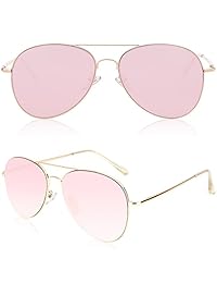 SOJOS SJ1030 Classic Aviator - Gafas de sol con espejo plano y marco de metal con bisagras de muelle