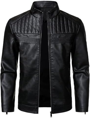 LCHYG Mens LAPE Collar PU Leather Jacket Business Casual Fat Plus