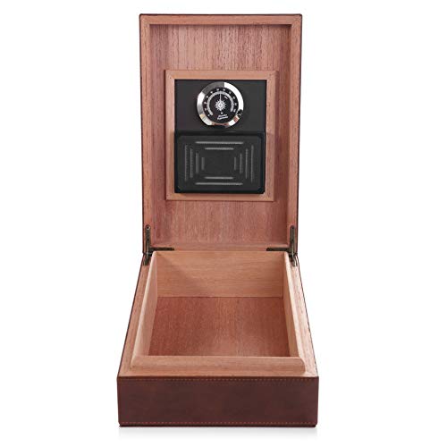 MEGACRA Cedar Cigar Humidor, Leather Cigar Box with Hygrometer and Humidifier Portable Travel Cigar Humidor Holds 10-20 Cigars
