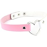 Heart Leather Choker Punk Necklace Goth Soft PU Collar for Women Men Girls Adjustable